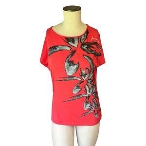 Delpozo Coral Abstract Floral Print Signature Designer Women’s T-shirt Sz M